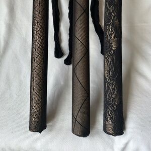 3 pairs of fishnet pantyhose black with different designs Hexagon Flower SZ M-L